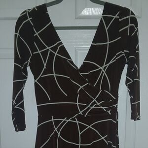London Times Brown Dress with Cream Geometric Print